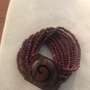 Wood design beaded stretch wrap bracelet